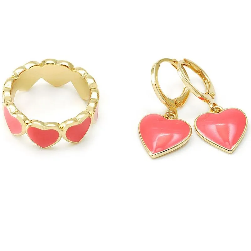 סט תכשיטי לב קורל אמייל