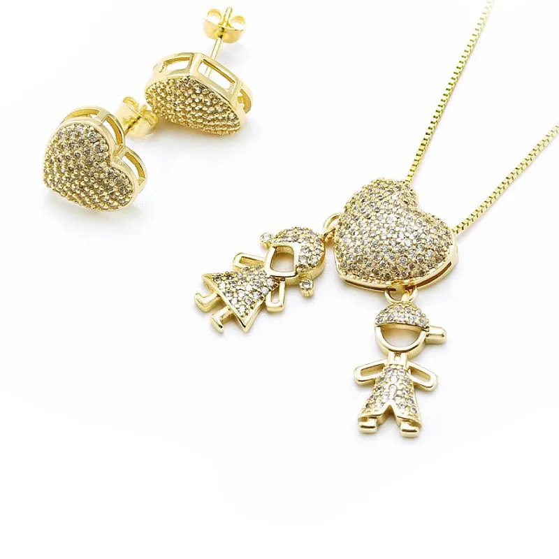 סט תכשיטי לב מצופה זהב