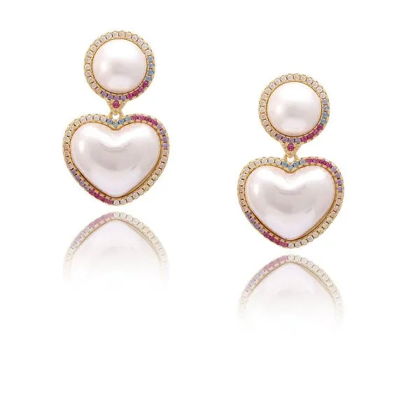 טיפת עגיל פנינת מעטפת בצורת לב