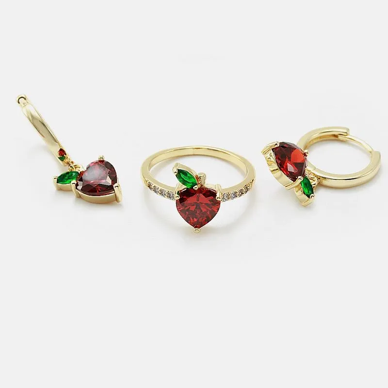 סט תכשיטים אדום Cz Heart