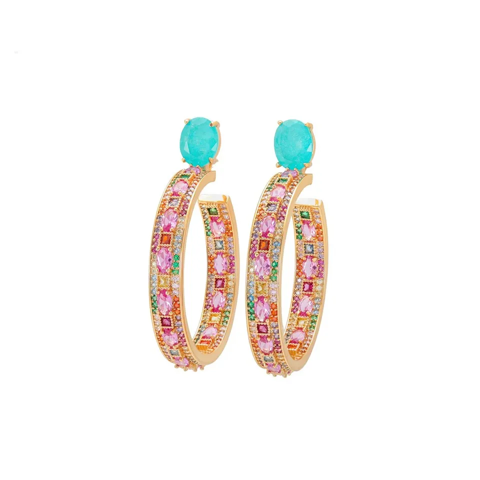 עגילי זירקון פיוז'ן נשים בציפוי זהב