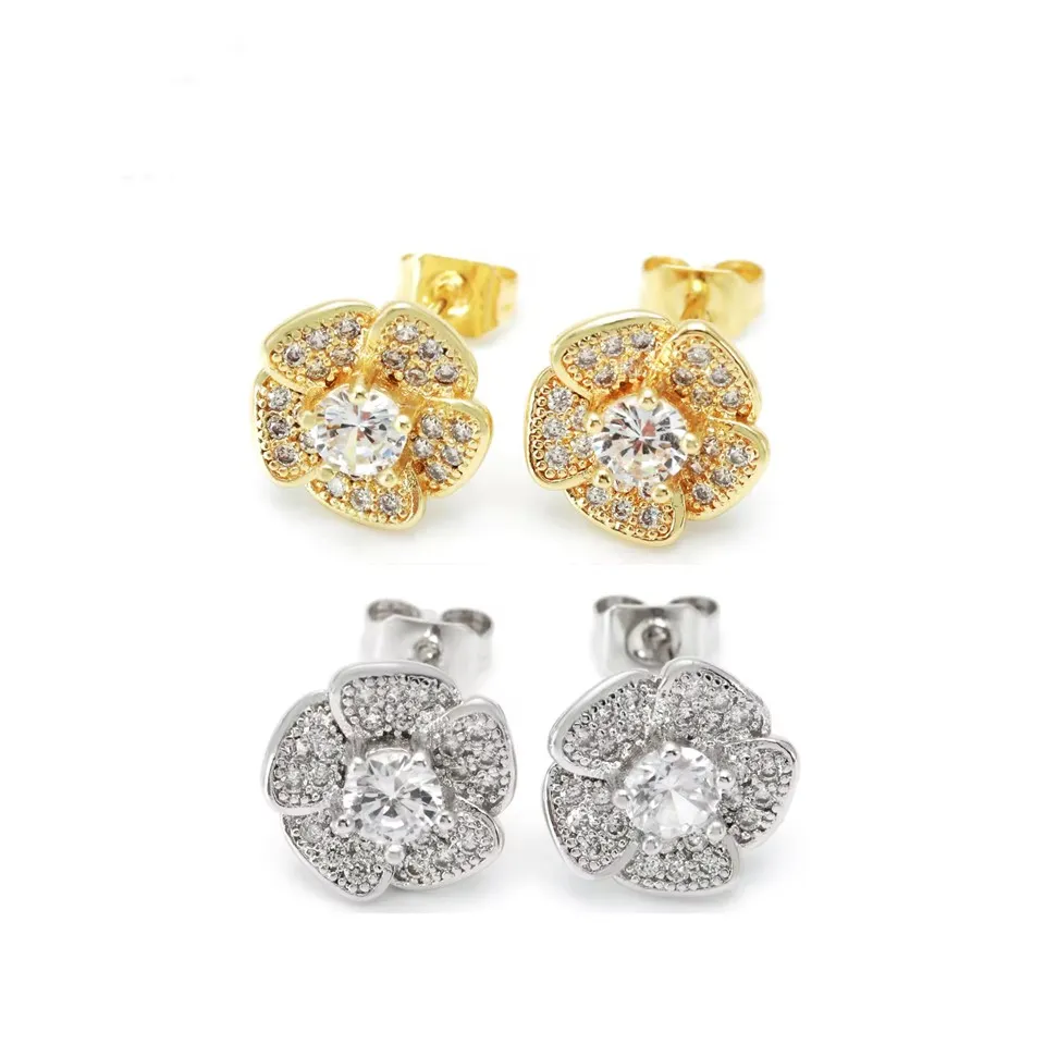 עגילי פרחים מצופים זהב ורודיום וינטג'